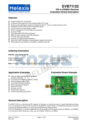 EVB71122 datasheet - 300 to 930MHz Receiver Evaluation Board Description