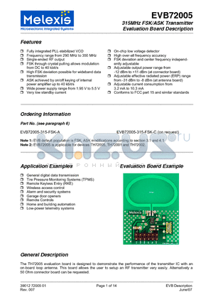 EVB72005-315-ASK-A datasheet - 315MHz FSK/ASK Transmitter Evaluation Board Description