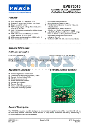 EVB72015-433-FM-A datasheet - 433MHz FSK/ASK Transmitter Evaluation Board Description