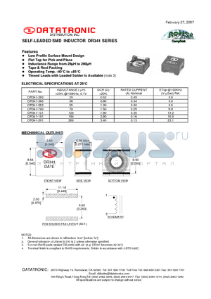 DR341-121 datasheet - SELF-LEADED SMD INDUCTOR