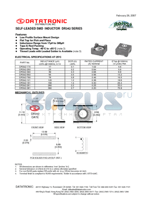 DR342-181 datasheet - SELF-LEADED SMD INDUCTOR