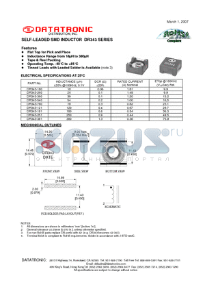 DR343-180 datasheet - SELF-LEADED SMD INDUCTOR
