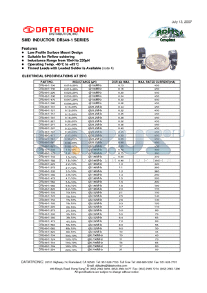 DR349-1-100 datasheet - SMD INDUCTOR