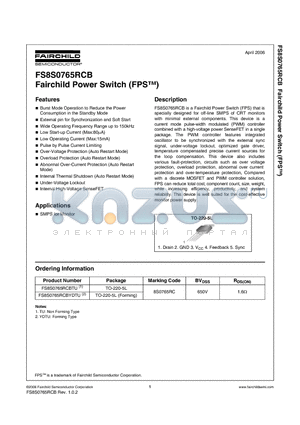 FS8S0765RCB datasheet - Fairchild Power Switch (FPS)