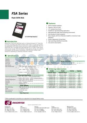 FSA01G-100RS datasheet - SATA II standard interface