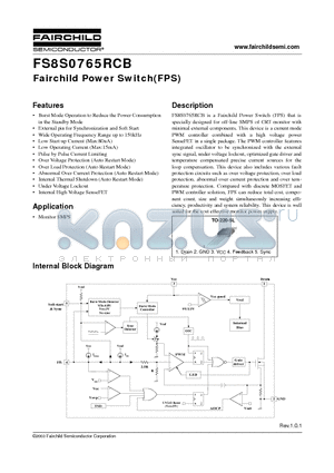 FS8S0765RCBTU datasheet - Fairchild Power Switch(FPS)