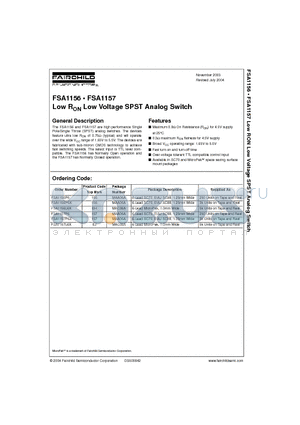 FSA1156 datasheet - Low RON Low Voltage SPST Analog Switch