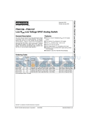 FSA1157 datasheet - Low RON Low Voltage SPST Analog Switch