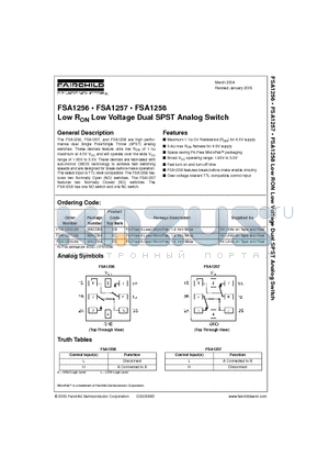 FSA1256 datasheet - Low RON Low Voltage Dual SPST Analog Switch