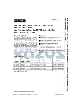FSA1256 datasheet - Low RON Low Voltage Dual SPST Analog Switch with Low ICCT A Option