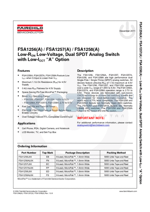FSA1256L8X datasheet - Low-RON Low-Voltage, Dual SPDT Analog Switch with Low-ICCT A Option