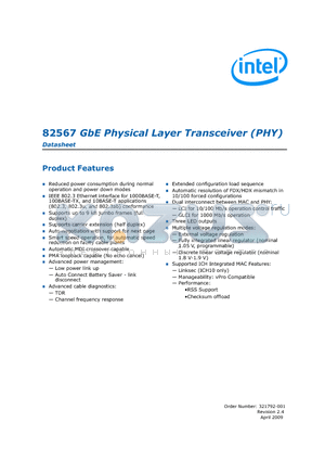 321792-001 datasheet - GbE Physical Layer Transceiver (PHY)