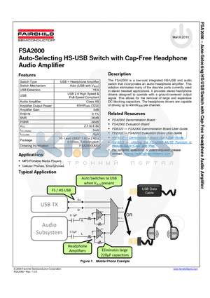 FSA2000 datasheet - Auto-Selecting HS-USB Switch with Cap-Free Headphone Audio Amplifier