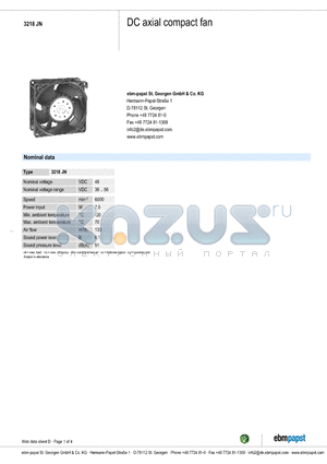 3218JN datasheet - DC axial compact fan