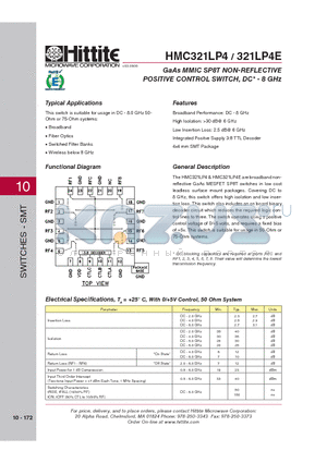 321LP4E datasheet - GaAs MMIC SP8T NON-REFLECTIVE POSITIVE CONTROL SWITCH, DC* - 8 GHz