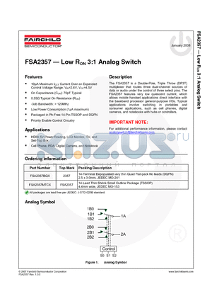 FSA2357 datasheet - Low RON 3:1 Analog Switch