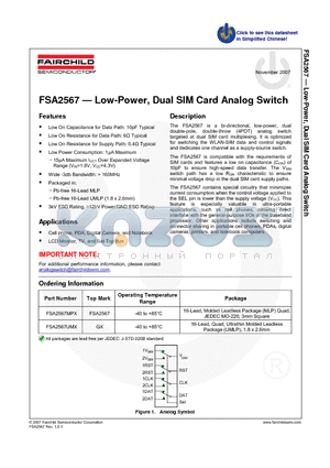 FSA2567 datasheet - Low-Power, Dual SIM Card Analog Switch