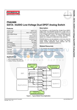 FSA2466UMX datasheet - DATA / AUDIO Low-Voltage Dual DPDT Analog Switch