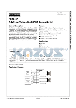 FSA2467 datasheet - 0.4W Low Voltage Dual SPDT Analog Switch