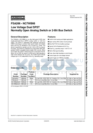 FSA266L8X datasheet - Low Voltage Dual SPST Normally Open Analog Switch or 2-Bit Bus Switch