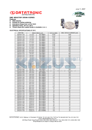 DR349-4-106 datasheet - SMD INDUCTOR
