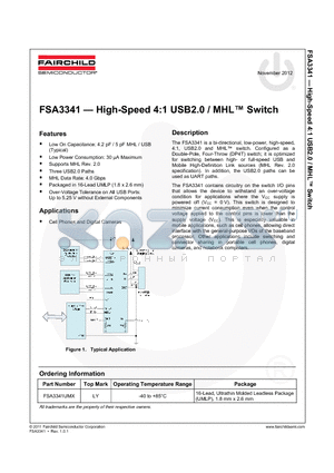 FSA3341 datasheet - High-Speed 4:1 USB2.0 / MHL Switch