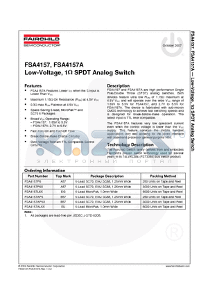 FSA4157A datasheet - Low-Voltage, 1Y SPDT Analog Switch