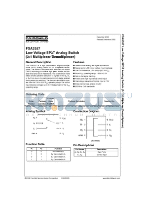 FSA3357 datasheet - Low Voltage SP3T Analog Switch (3:1 Multiplexer/Demultiplexer)