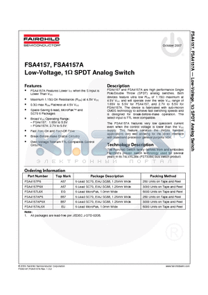 FSA4157AL6X datasheet - Low-Voltage, 1Y SPDT Analog Switch
