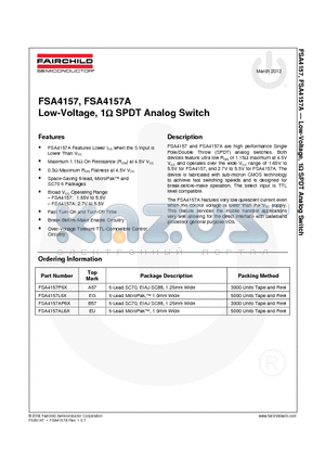 FSA4157A_12 datasheet - Low-Voltage, 1Y SPDT Analog Switch