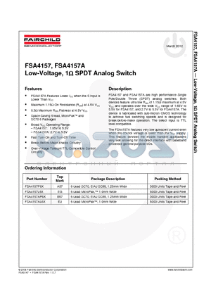 FSA4157L6X_12 datasheet - Low-Voltage, 1Y SPDT Analog Switch