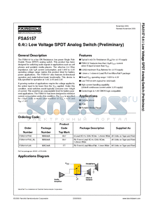 FSA5157 datasheet - 0.4-ohm Low Voltage SPDT Analog Switch