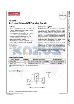 FSA5157 datasheet - 0.4Y Low-Voltage SPDT Analog Switch