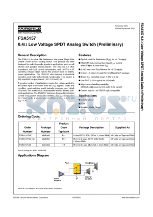 FSA5157L6X datasheet - 0.4-ohm Low Voltage SPDT Analog Switch