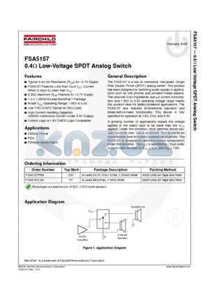 FSA5157L6X datasheet - 0.4Y Low-Voltage SPDT Analog Switch