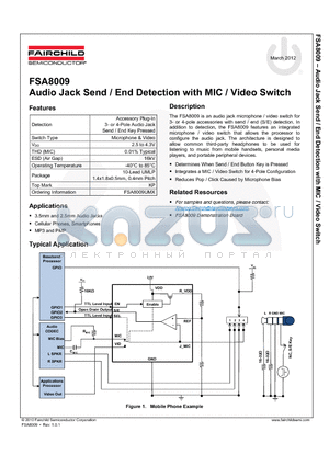 FSA8009UMX datasheet - Audio Jack Send / End Detection with MIC / Video Switch