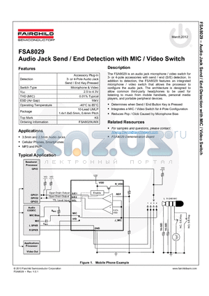 FSA8029UMX datasheet - Audio Jack Send / End Detection with MIC / Video Switch