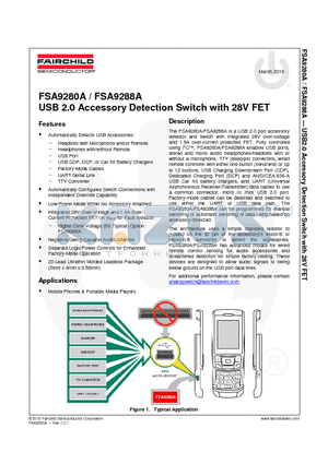 FSA9280A datasheet - USB 2.0 Accessory Detection Switch with 28V FET