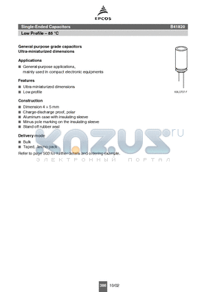 B41820A2226M00 datasheet - Single-Ended Capacitors Low Profile