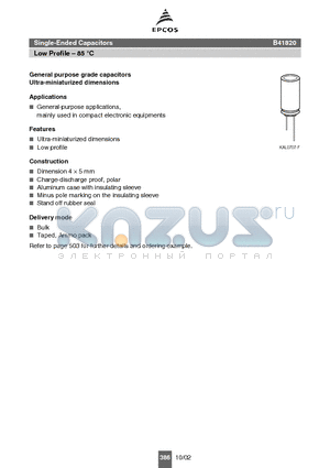 B41820A7475M00 datasheet - Single-Ended Capacitors Low Profile