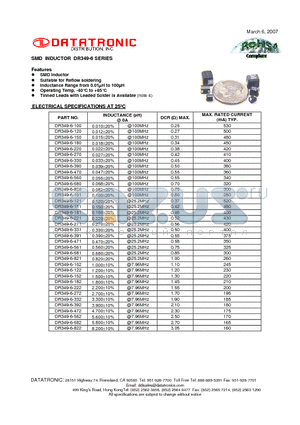 DR349-6-120 datasheet - SMD INDUCTOR