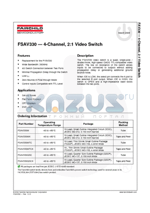 FSAV330 datasheet - 4-Channel, 2:1 Video Switch