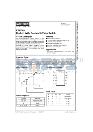 FSAV331 datasheet - Dual 4:1 Wide Bandwidth Video Switch