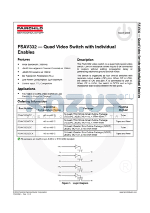 FSAV332MTC datasheet - Quad Video Switch with Individual Enables