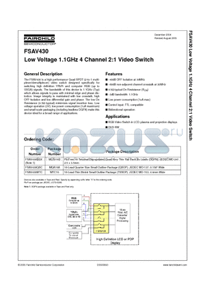 FSAV430 datasheet - Low Voltage 1.1GHz 4 Channel 2:1 Video Switch