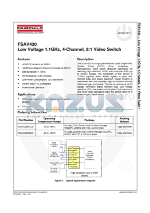 FSAV430MTCX_11 datasheet - Low Voltage 1.1GHz, 4-Channel, 2:1 Video Switch