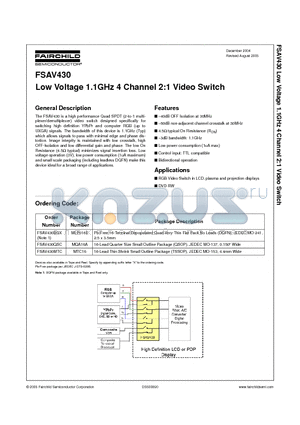 FSAV430BQX datasheet - Low Voltage 1.1GHz 4 Channel 2:1 Video Switch