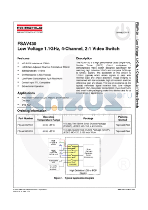 FSAV430_11 datasheet - Low Voltage 1.1GHz, 4-Channel, 2:1 Video Switch