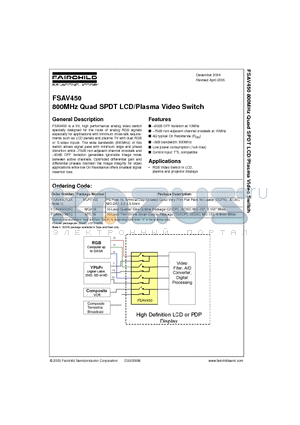 FSAV450BQX datasheet - 800MHz Quad SPDT LCD/Plasma Video Switch
