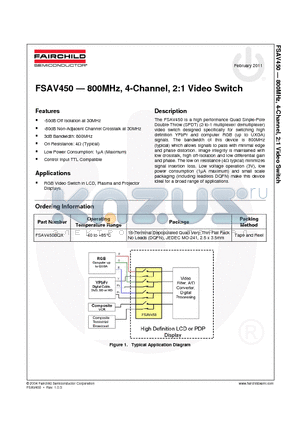 FSAV450BQX_11 datasheet - 800MHz, 4-Channel, 2:1 Video Switch